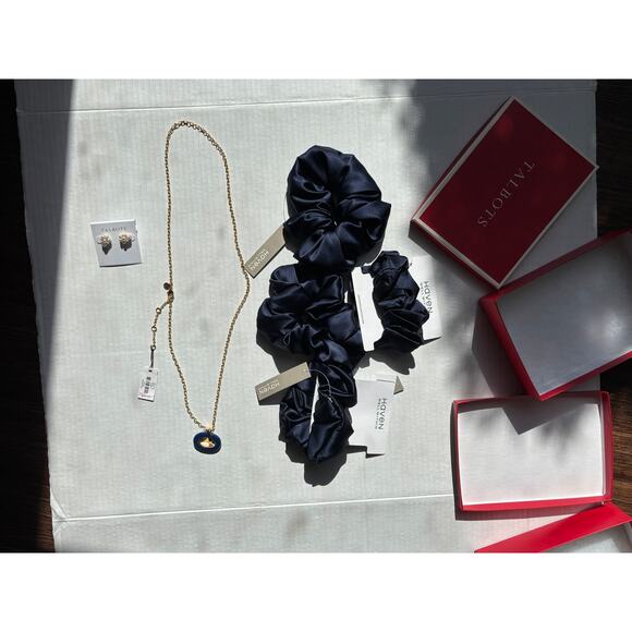 Talbots | Haven Well Within Lot of 6 -Silk Scrunchies, Necklace, Pearl Earrings - Picture 1 of 16